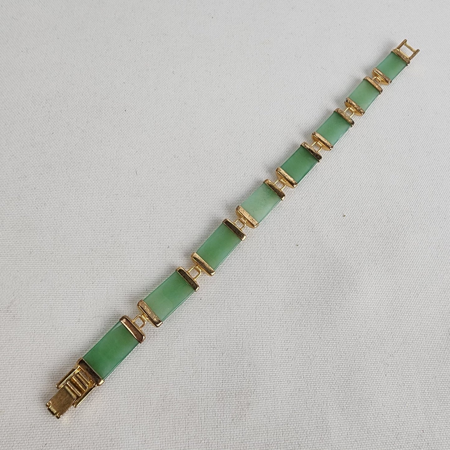 Vintage Oriental Gold Tone Jade Link Bracelet