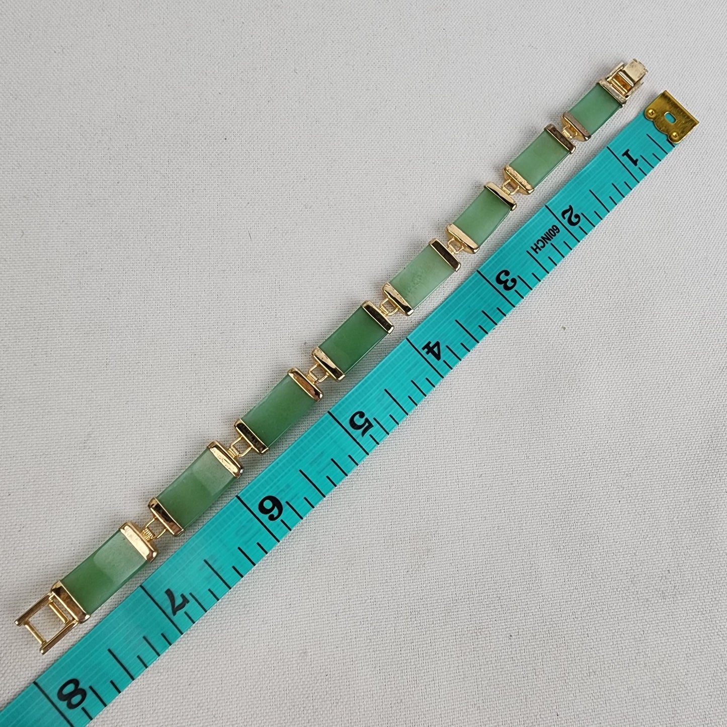 Vintage Oriental Gold Tone Jade Link Bracelet