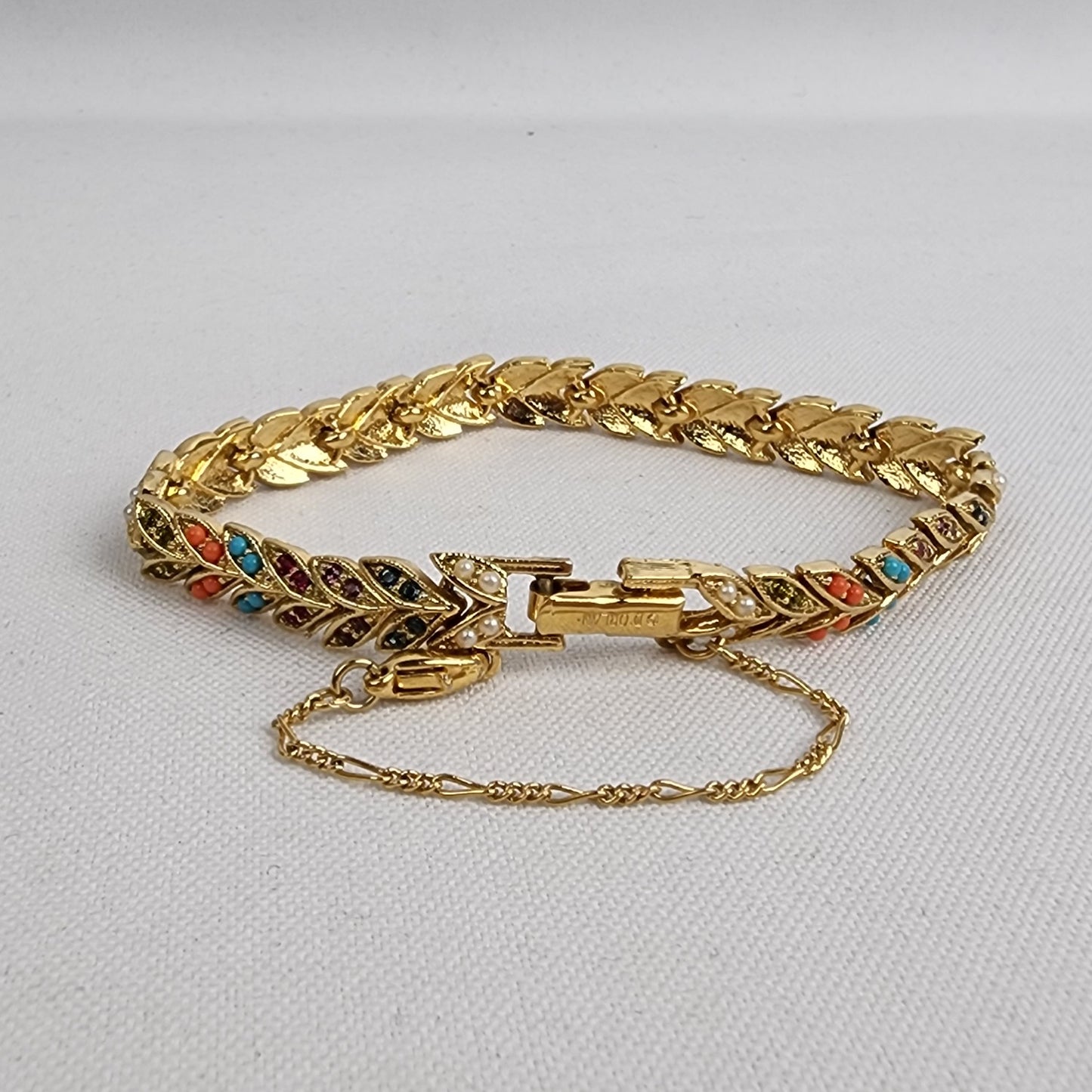 D'orlan Buried Treasure Gold Tone Colorful Rhinestone Link Bracelet