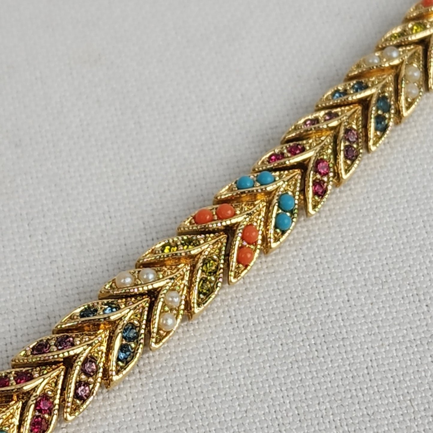 D'orlan Buried Treasure Gold Tone Colorful Rhinestone Link Bracelet