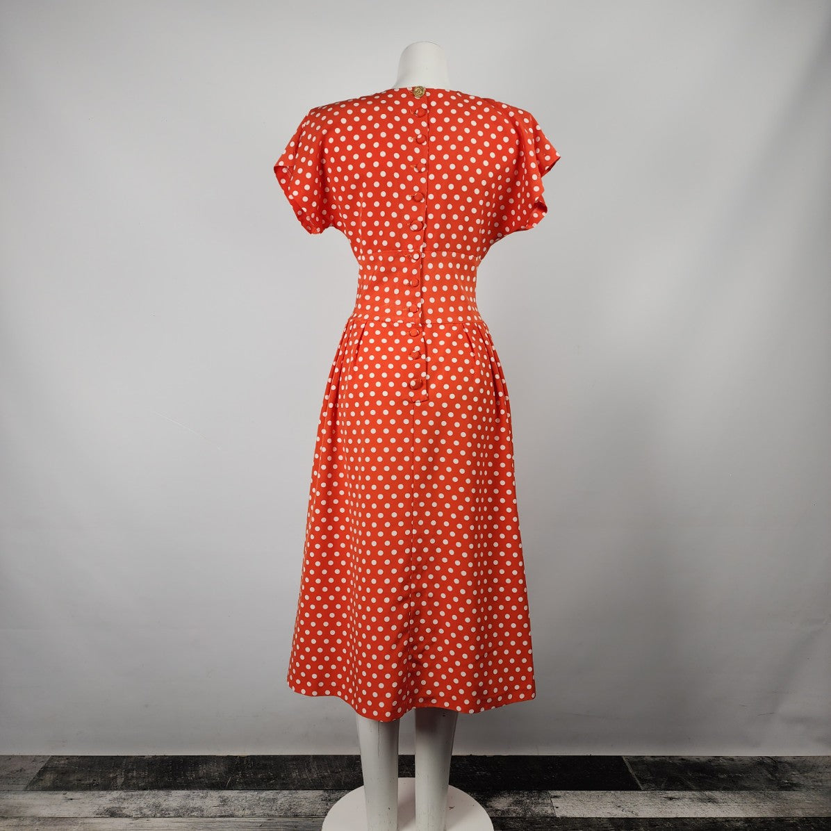 Vintage Paco Rabanne Paris Red Polka Dot Fit & Flare Midi Dress Size XS