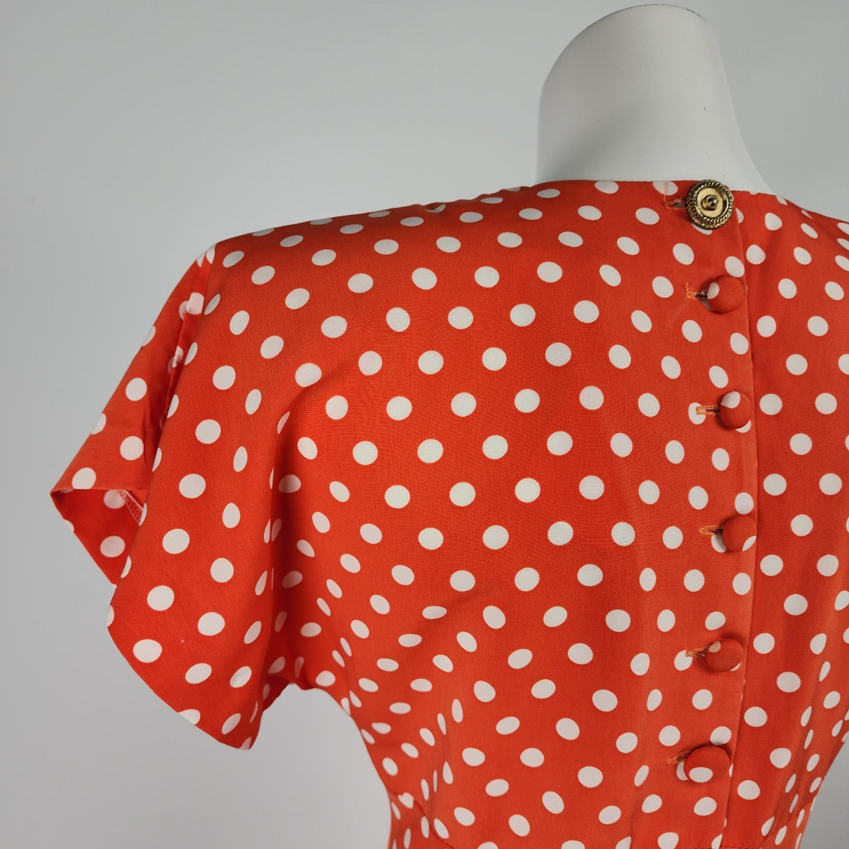 Vintage Paco Rabanne Paris Red Polka Dot Fit & Flare Midi Dress Size XS