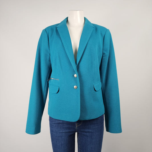 Melanie Lyne Blue Cotton Blend Button Up Blazer Size 14