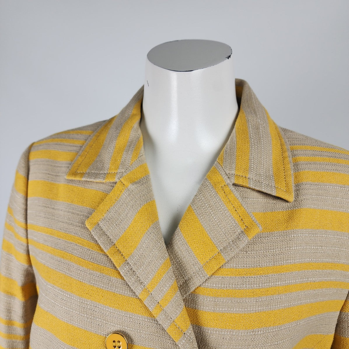 Talbots Cotton & Linen Yellow Striped Double Breasted Jacket Blazer Size 14