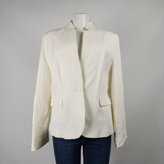 Melanie Lyne Cream Linen Button Up Blazer Size 14