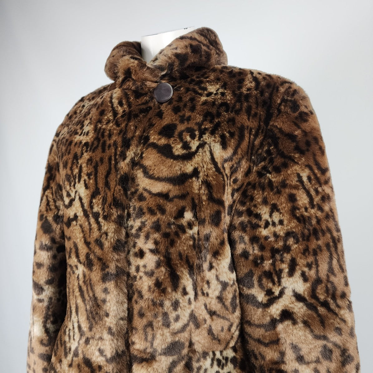 Olympia Animal Print Fit & Flare Faux Fur Coat Size L