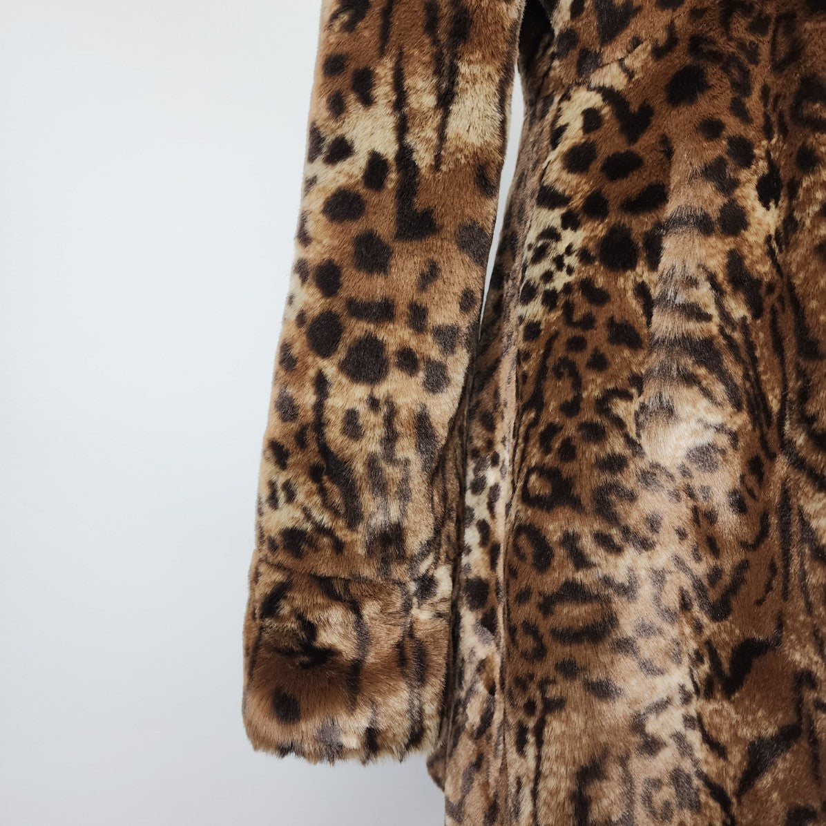 Olympia Animal Print Fit & Flare Faux Fur Coat Size L