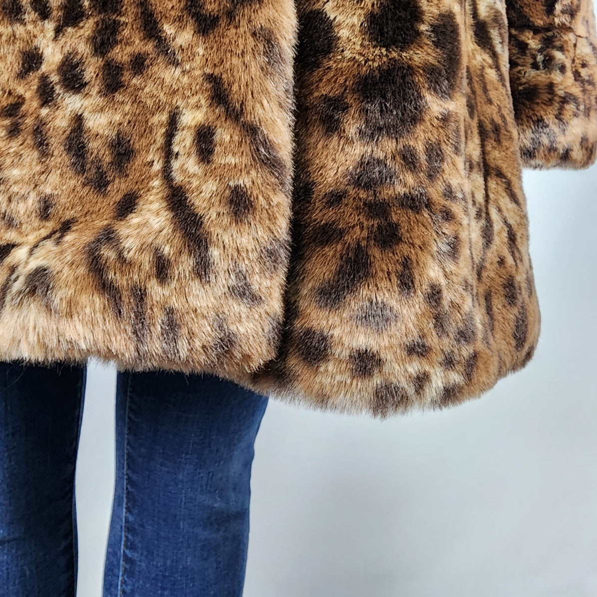 Olympia Animal Print Fit & Flare Faux Fur Coat Size L