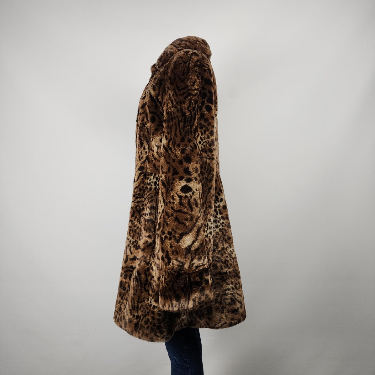 Olympia Animal Print Fit & Flare Faux Fur Coat Size L