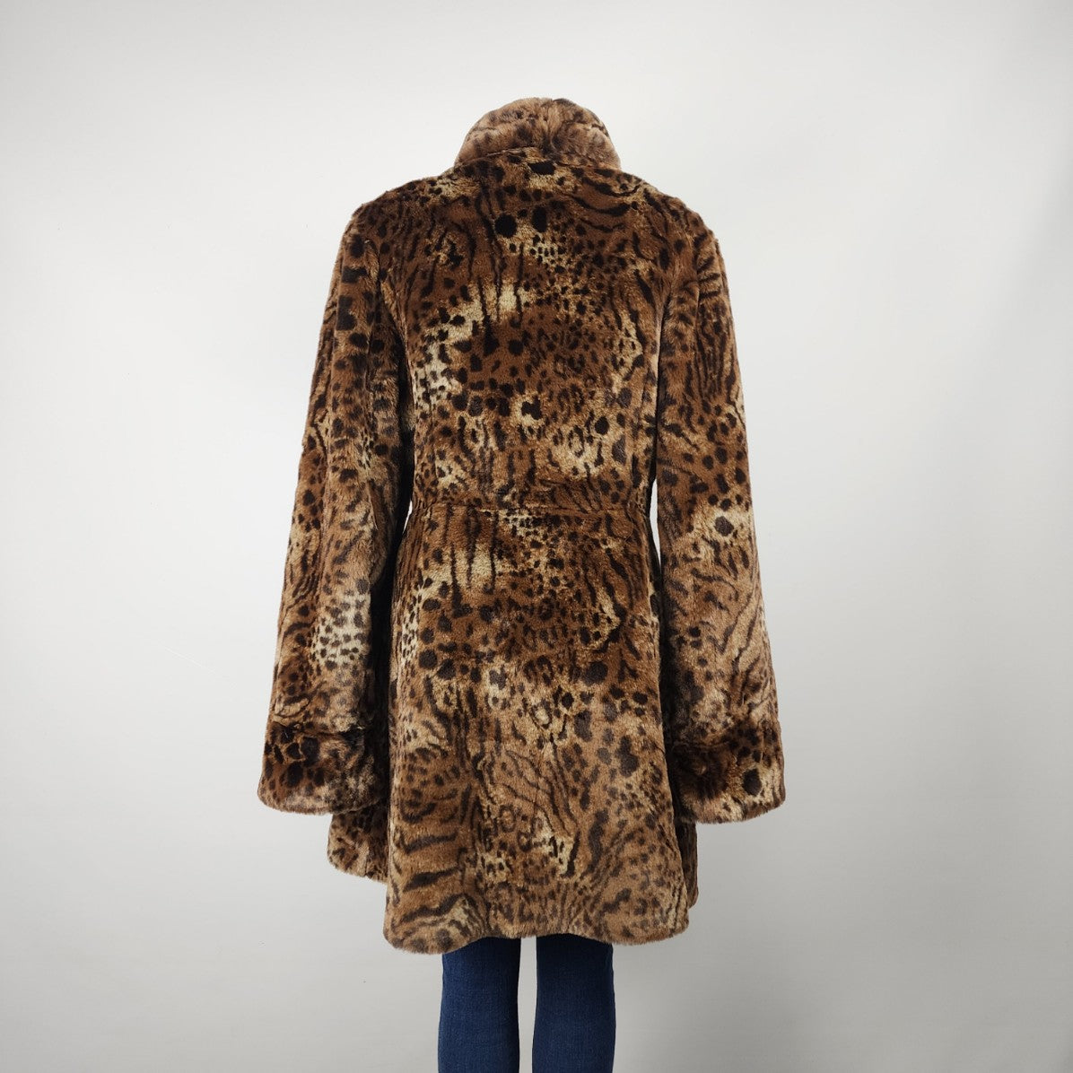 Olympia Animal Print Fit & Flare Faux Fur Coat Size L