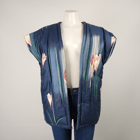 Vintage Japanese Reversible Quilted Navy Floral Vest Size L