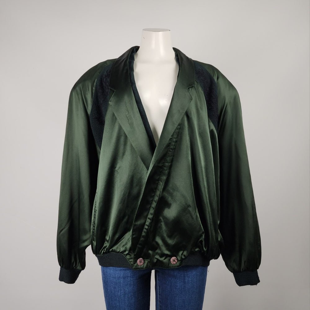 Vintage Bugatchi Uomo Green Silk Bomber Jacket Size L