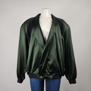 Vintage Bugatchi Uomo Green Silk Bomber Jacket Size L