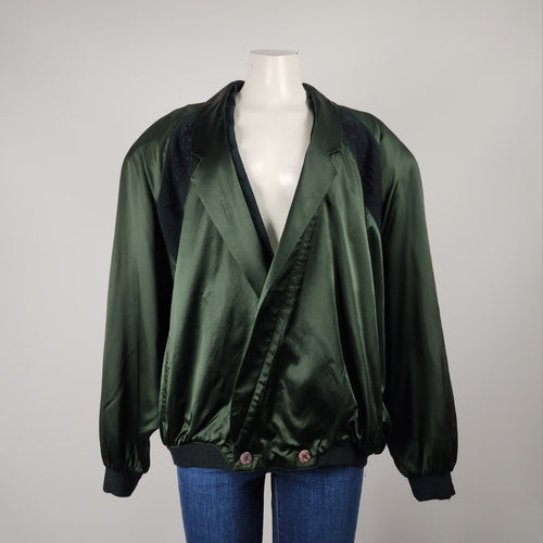 Vintage Bugatchi Uomo Green Silk Bomber Jacket Size L