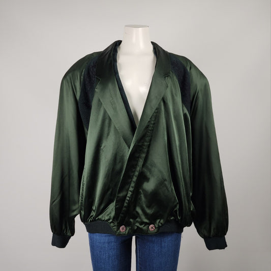 Vintage Bugatchi Green Silk Bomber Jacket Size L