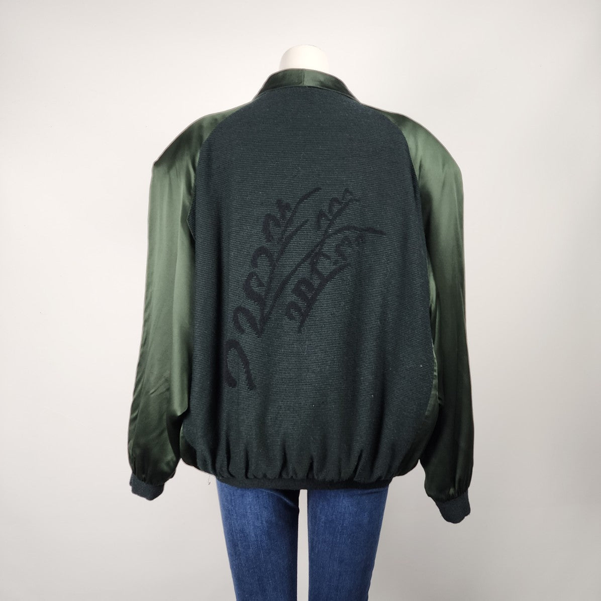 Vintage Bugatchi Green Silk Bomber Jacket Size L