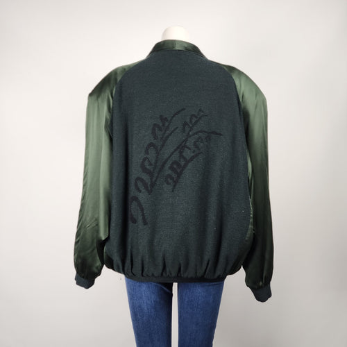 Vintage Bugatchi Uomo Green Silk Bomber Jacket Size L