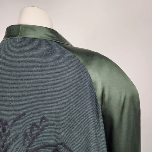 Vintage Bugatchi Uomo Green Silk Bomber Jacket Size L