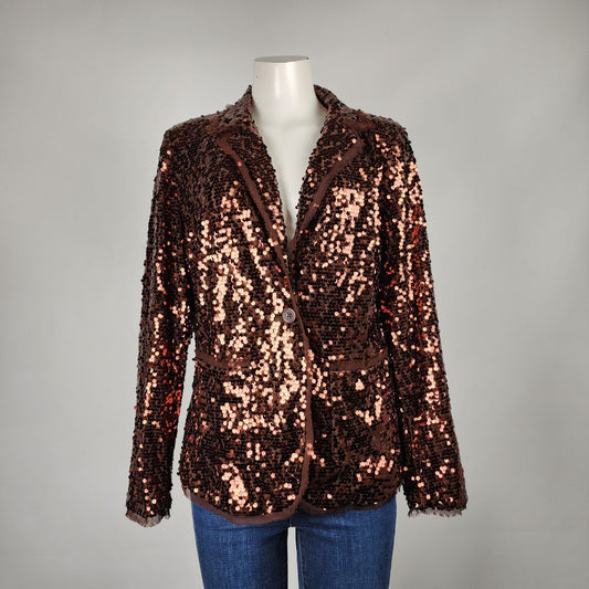 Joan Rivers Brown Sequined Blazer Size M