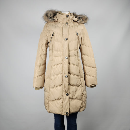 Ellabee Cream Fur Trim Puffer Winter Coat Size M