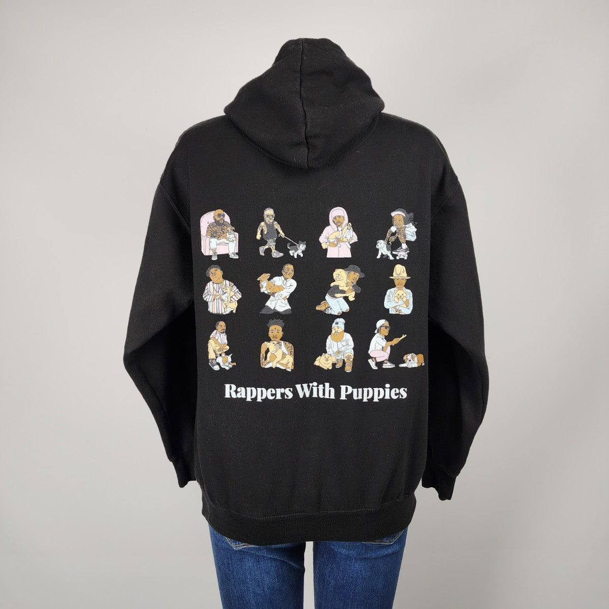 Dog Limited Rappers With Puppies Hip Hop Black Hoodie Sweatshirt Size M