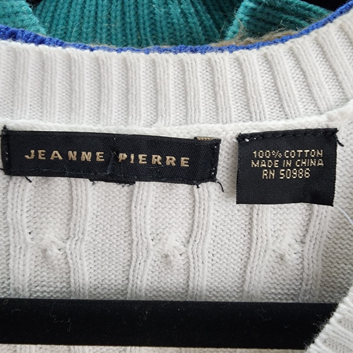 Jeanne Pierre White Cotton V-Neck Knit Sweater Size S