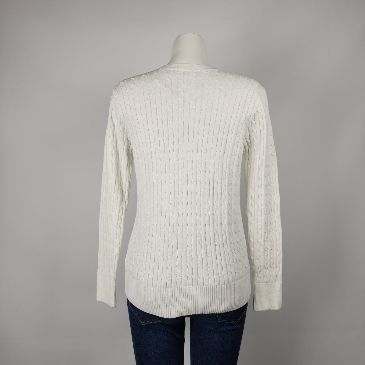 Jeanne Pierre White Cotton V-Neck Knit Sweater Size S