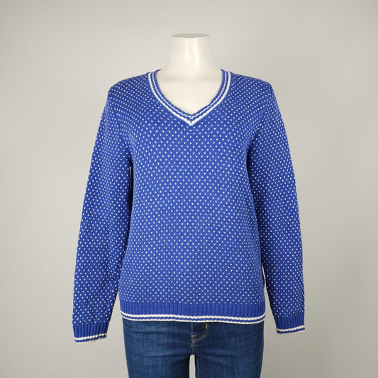 Tabi Blue Cotton Knit Heart V-Neck Sweater Size M