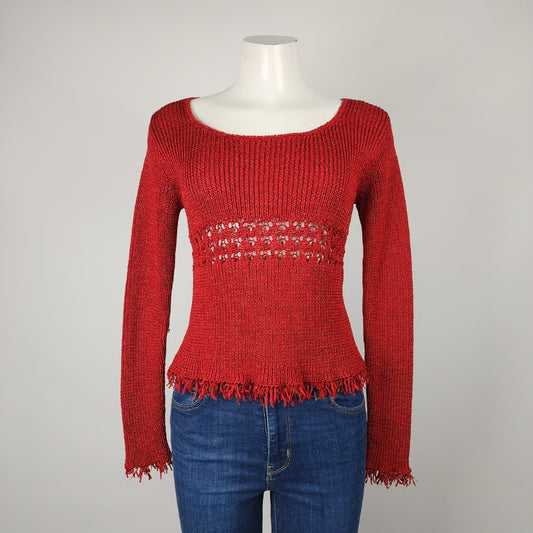 Vintage annex Red Knit Frayed Hem Knit Sweater Size S