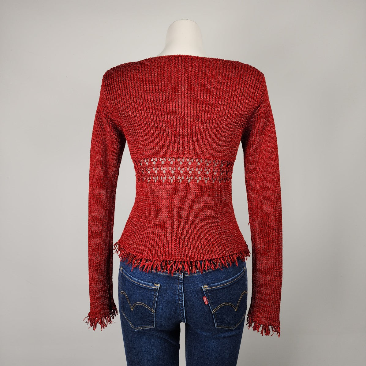 Vintage annex Red Knit Frayed Hem Knit Sweater Size S