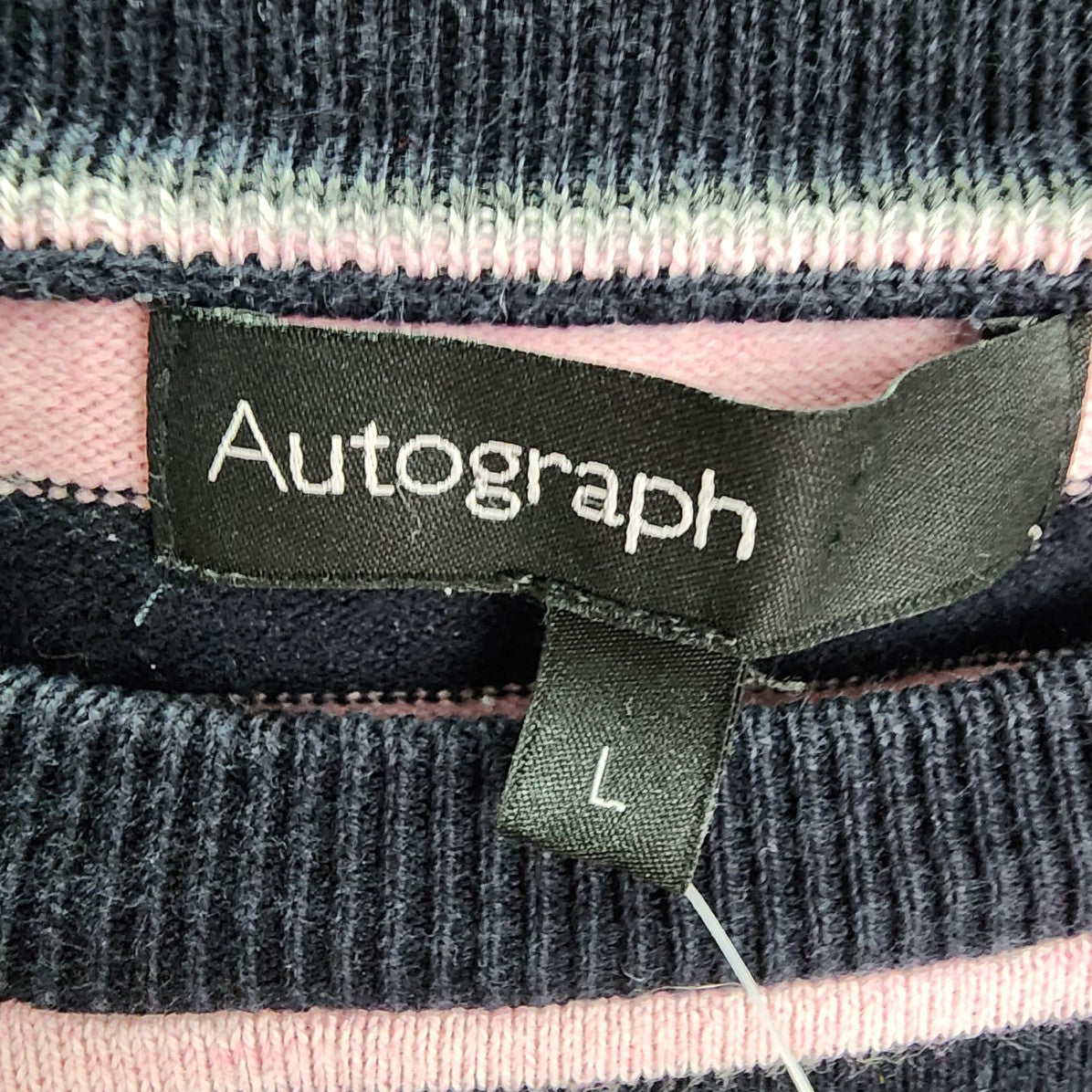 Autograph Pink & Black Knit Striped Sweater Size L