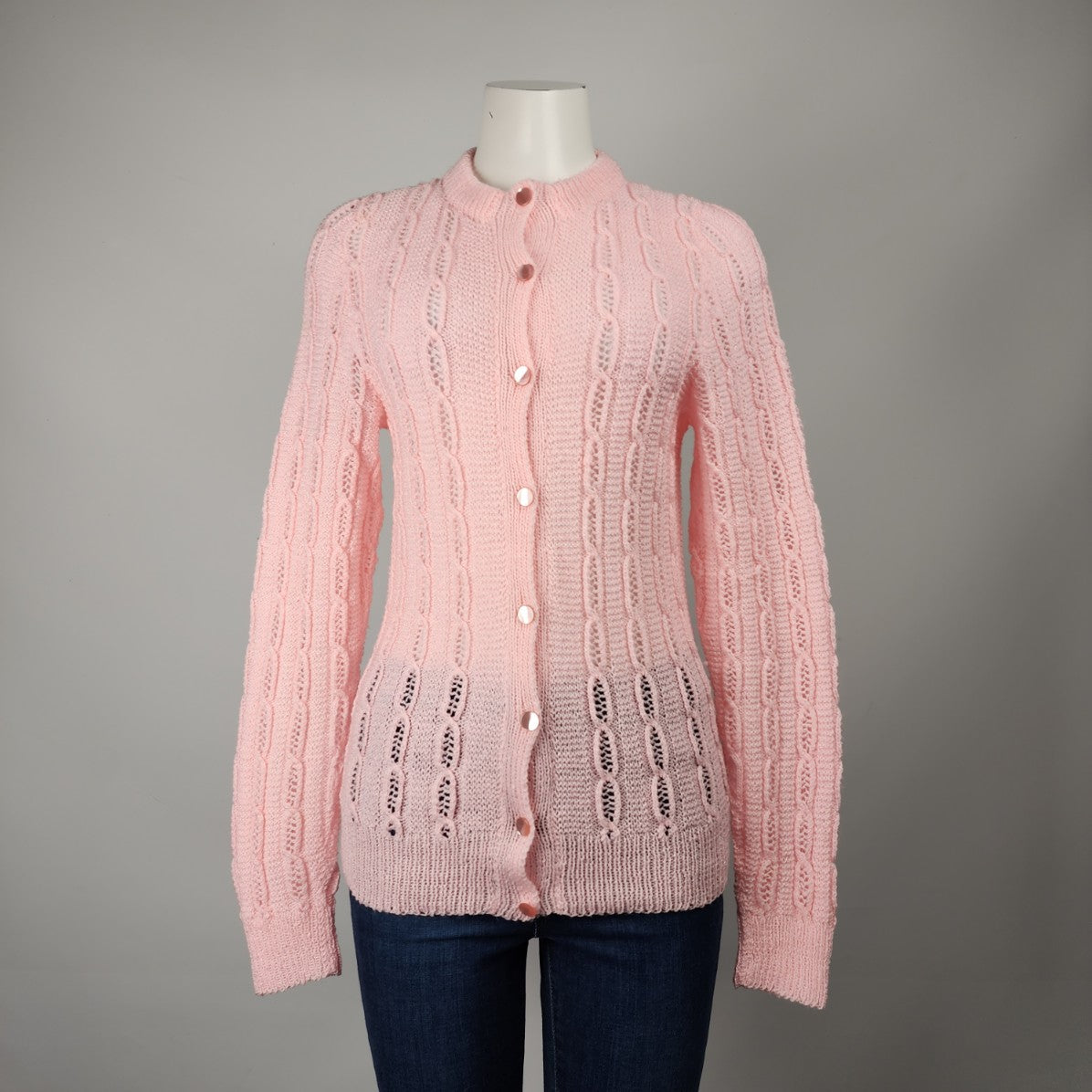 Vintage Handknit Pink Button Up cardigan Size S