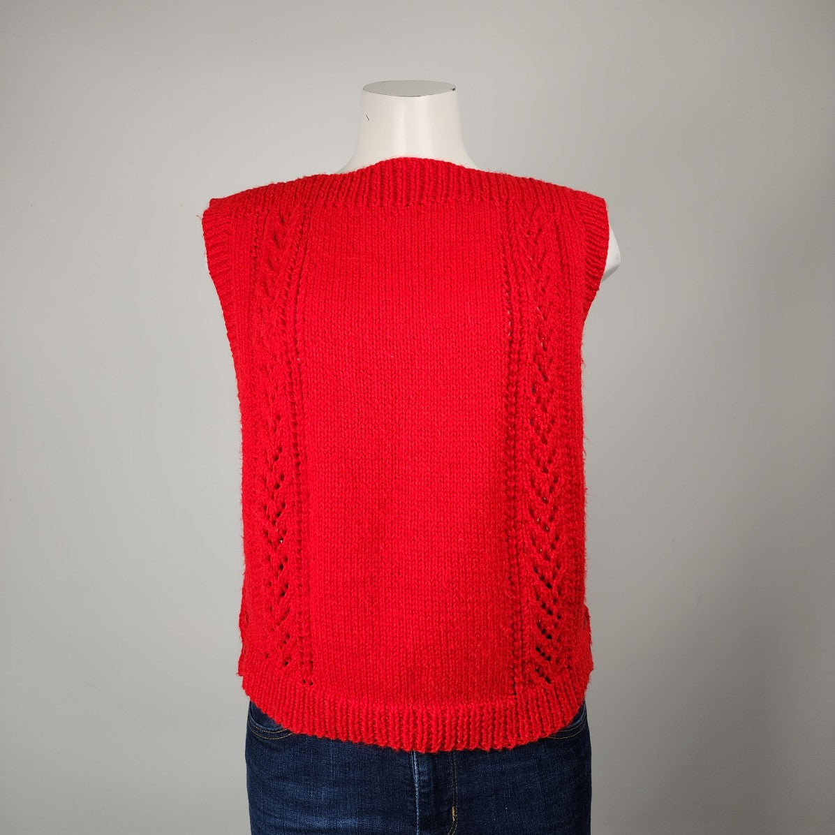 Vintage Handknit Red Sleeveless Sweater Vest Size S/M