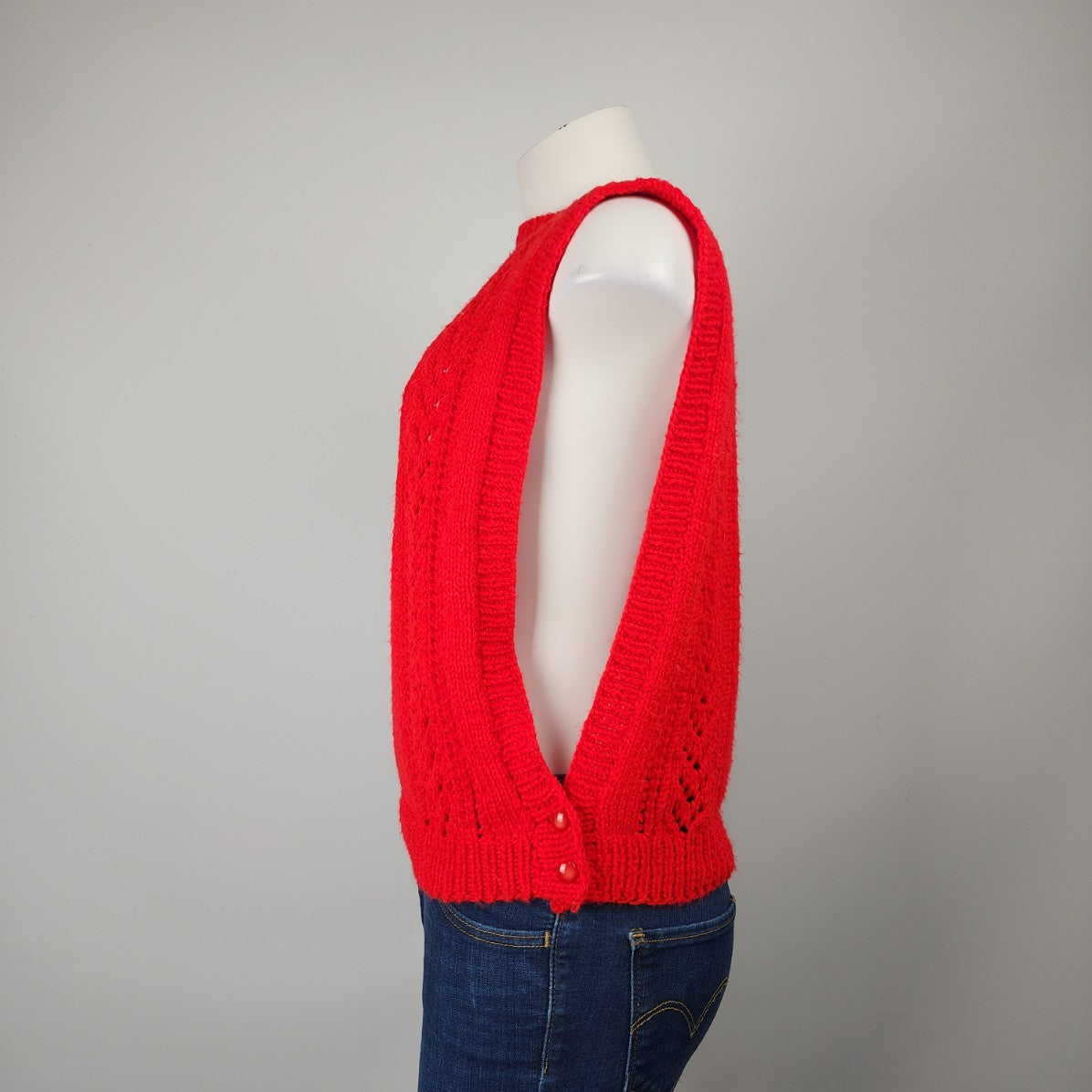 Vintage Handknit Red Sleeveless Sweater Vest Size S/M