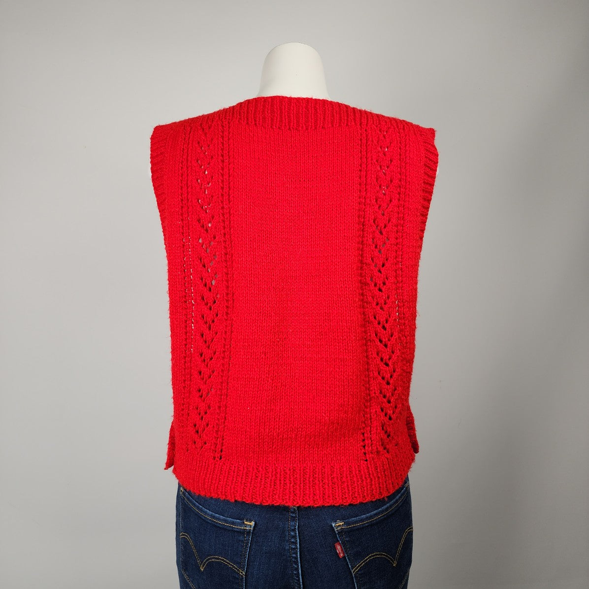 Vintage Handknit Red Sleeveless Sweater Vest Size S/M