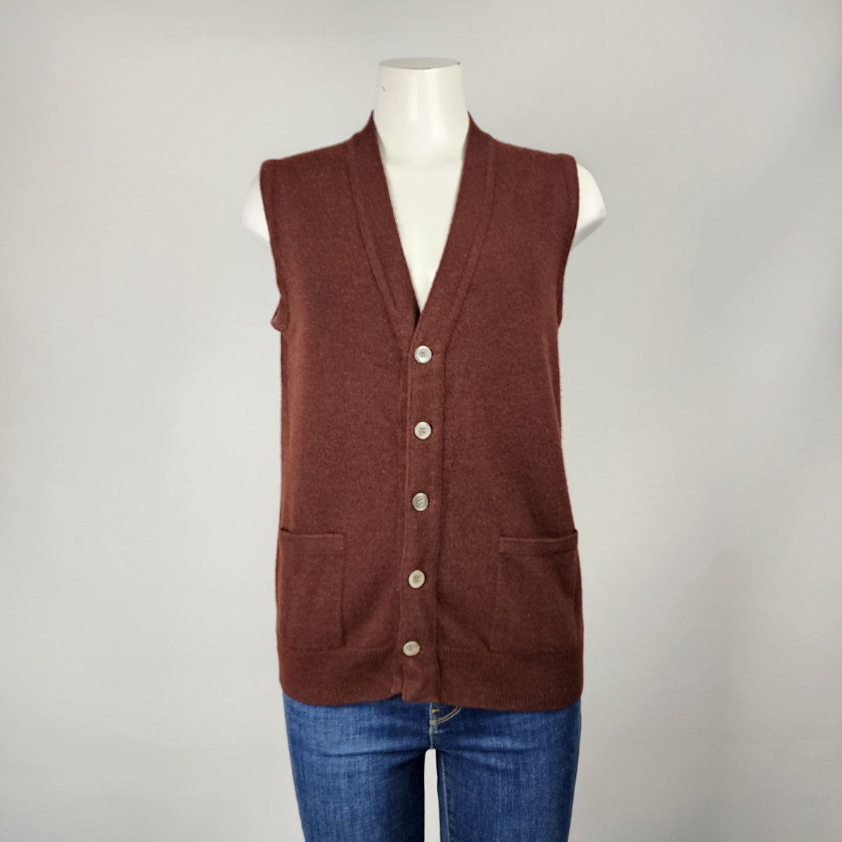 Vintage Brown Knit Button Up Grandpa Vest Size S/M