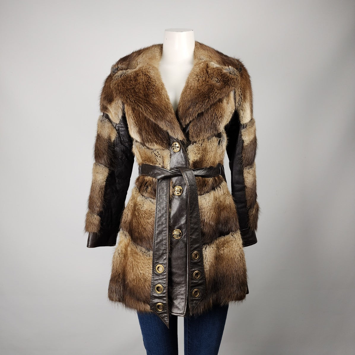 Vintage Ted Sisson Furs Brown Leather & Fur Coat Size S