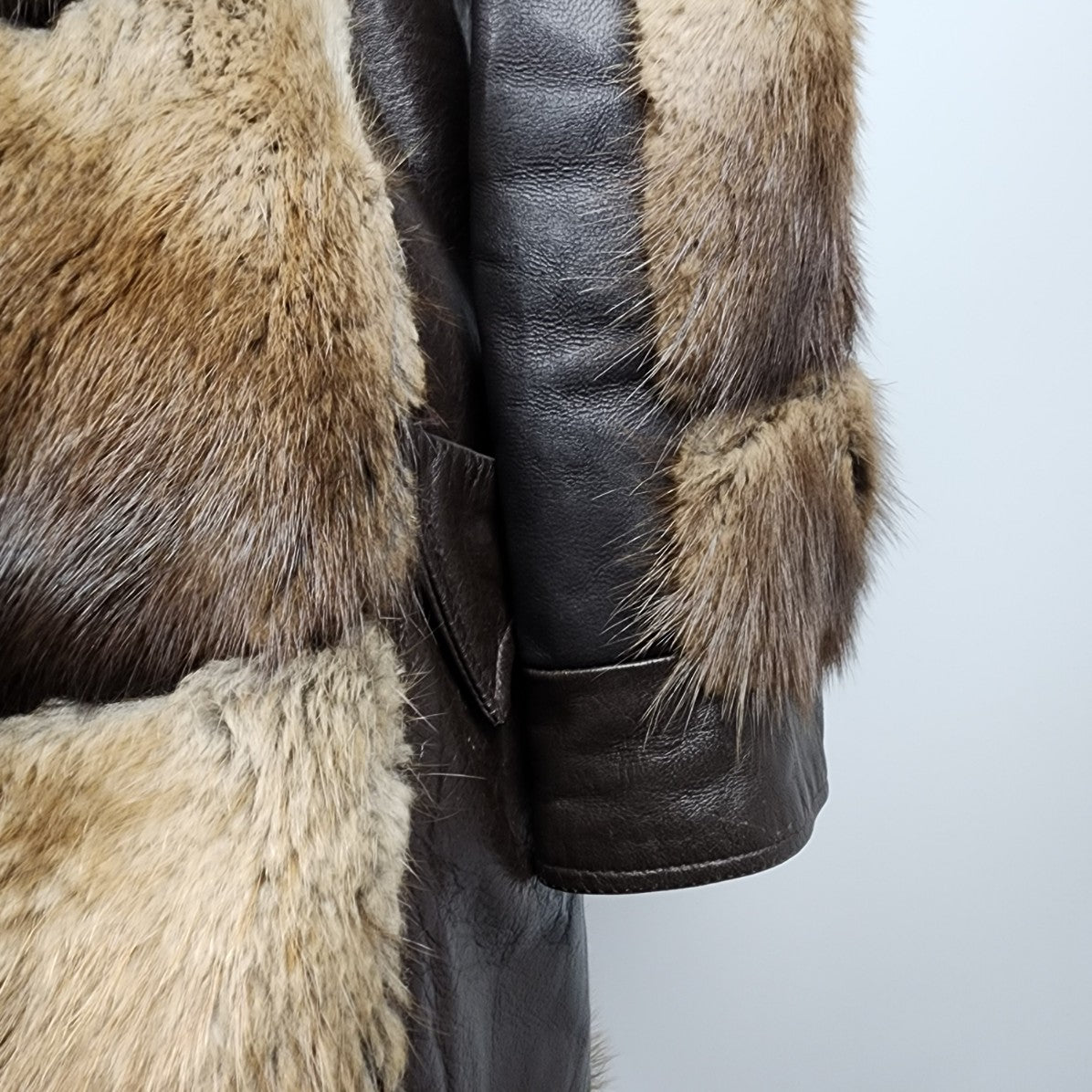 Vintage Ted Sisson Furs Brown Leather & Fur Coat Size S