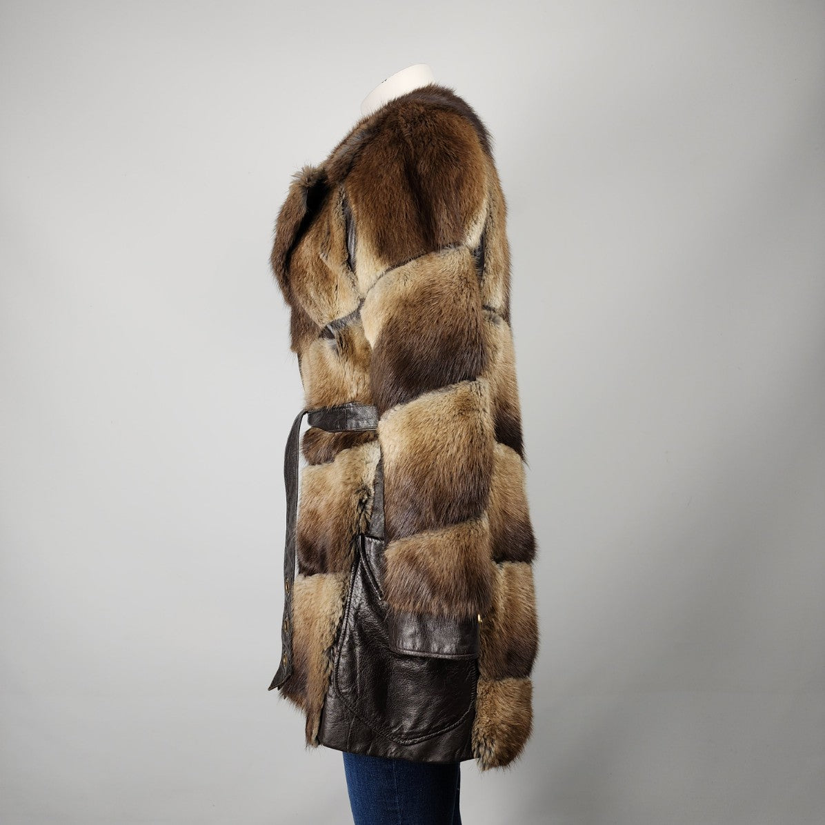 Vintage Ted Sisson Furs Brown Leather & Fur Coat Size S