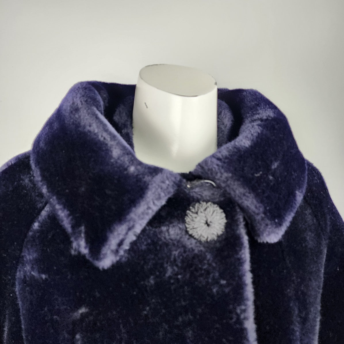 Vintage Midnight Blue Fur Trimmed Button Up Coat Size M