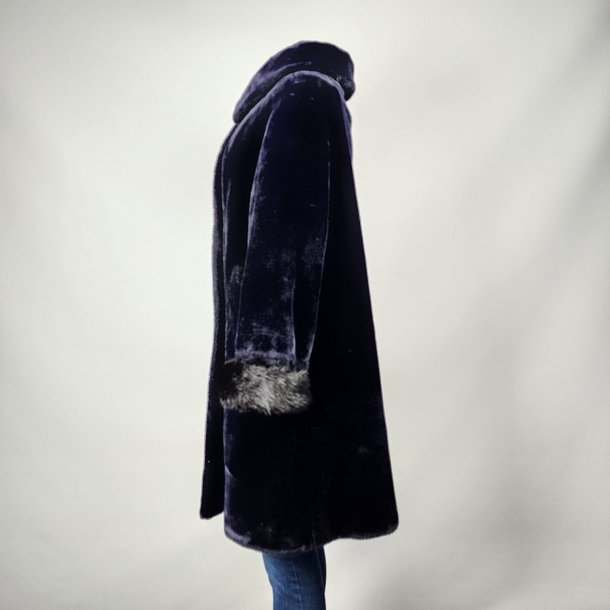 Vintage Midnight Blue Fur Trimmed Button Up Coat Size M