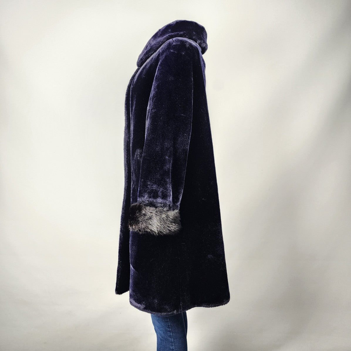 Vintage Midnight Blue Fur Trimmed Button Up Coat Size M