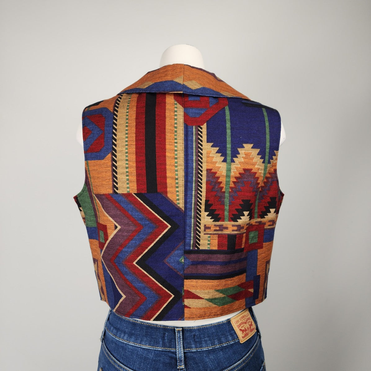 Orange & Blue Tribal Snap Up Vest Size M