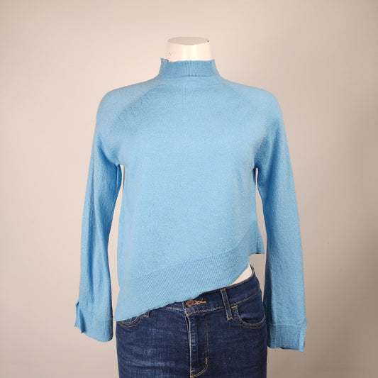 Nicole Miller Blue Merino Wool Asymmetrical Sweater Size S