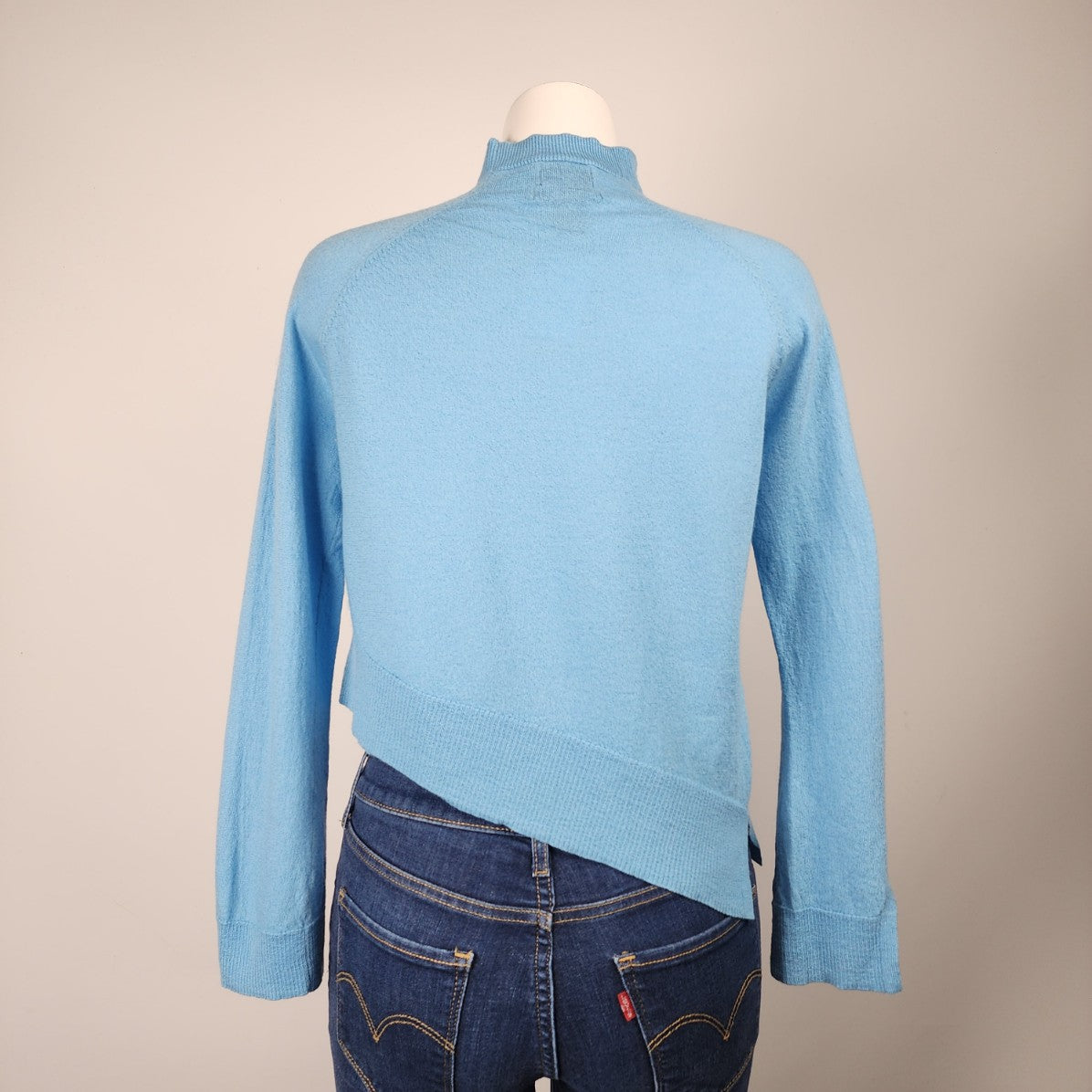 Nicole Miller Blue Merino Wool Asymmetrical Sweater Size S