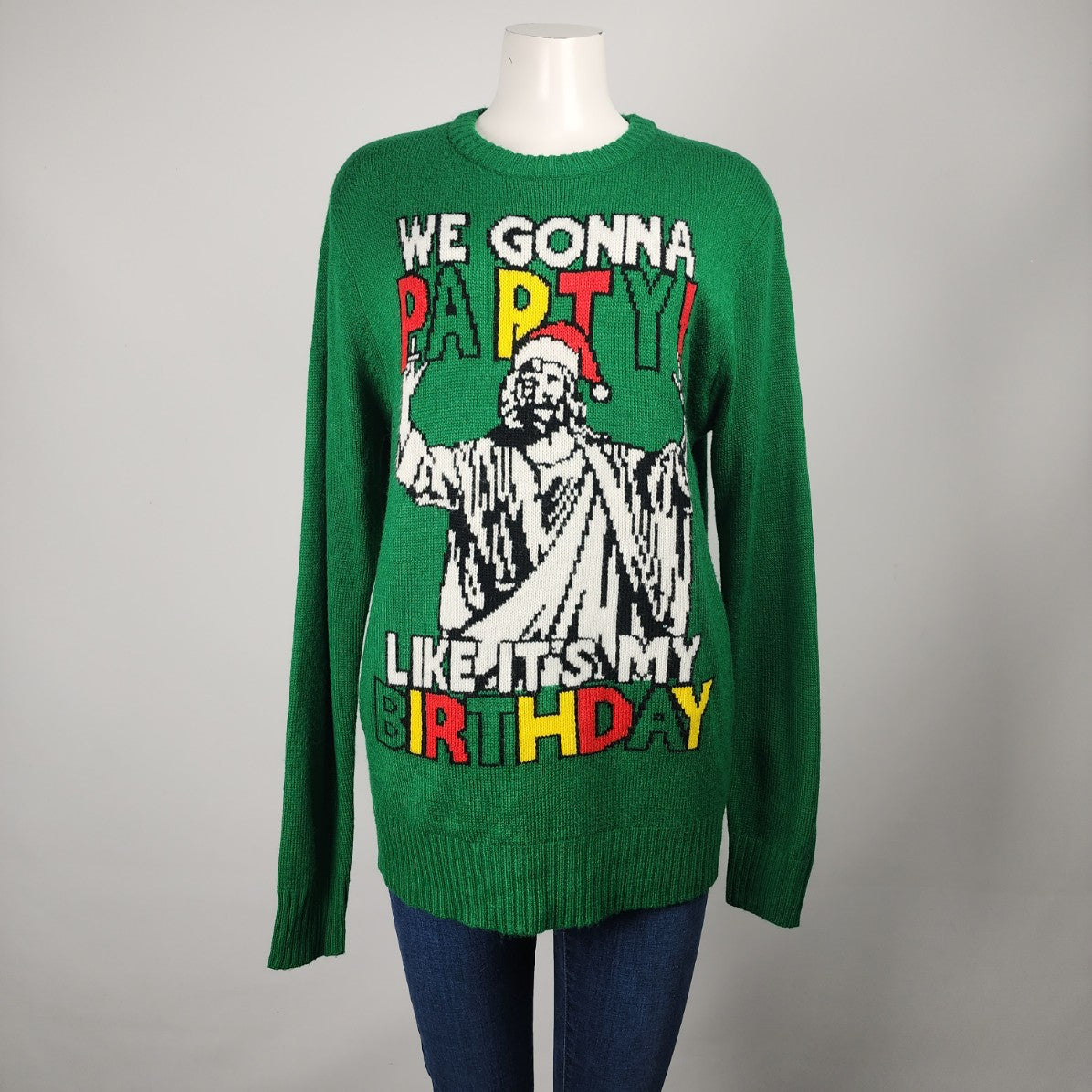 West Forty Nine Green Knit Jesus Christmas Sweater Size M/L