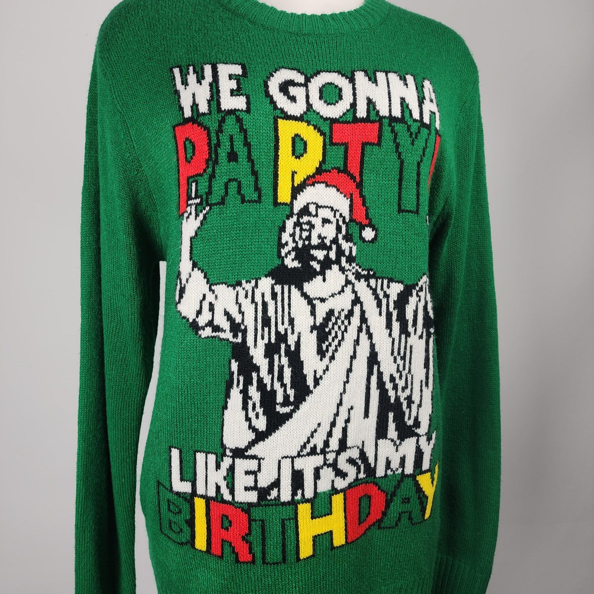 West Forty Nine Green Knit Jesus Christmas Sweater Size M/L