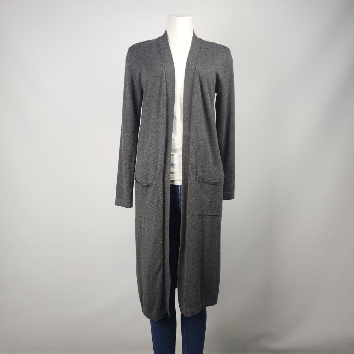 Joan Vass Grey Long Line Cardigan Size S