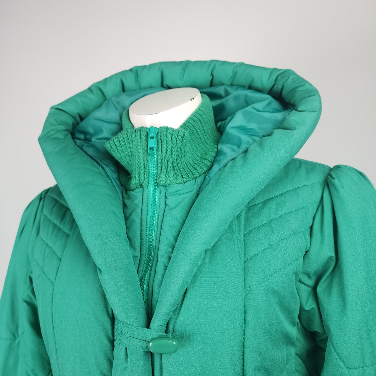 Vintage Charles Klein Green Cotton Long Puffer Coat Size S/M