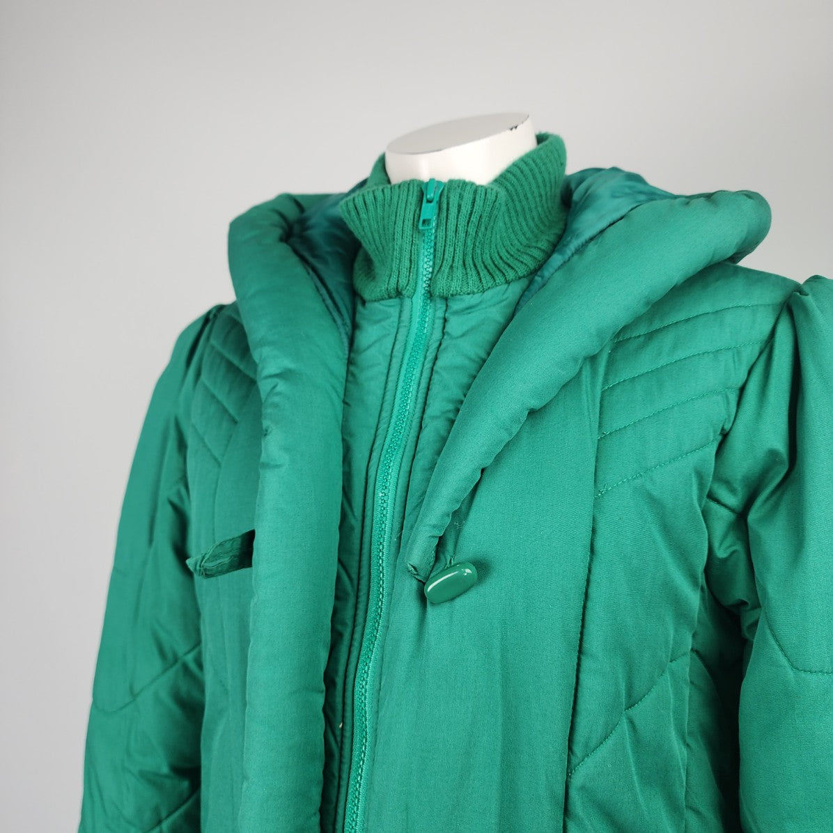 Vintage Charles Klein Green Cotton Long Puffer Coat Size S/M